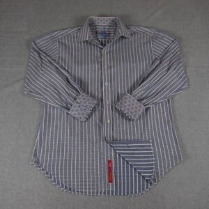 Robert Graham‎ Shirt Men L Blue Striped Cotton Long Sleeve Button Up Flip Cuff